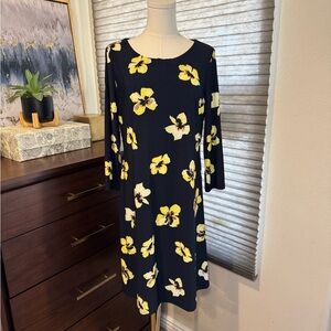 Woman's Tommy Hilfiger Navy Dress with Yellow Floral Pattern. Size 12